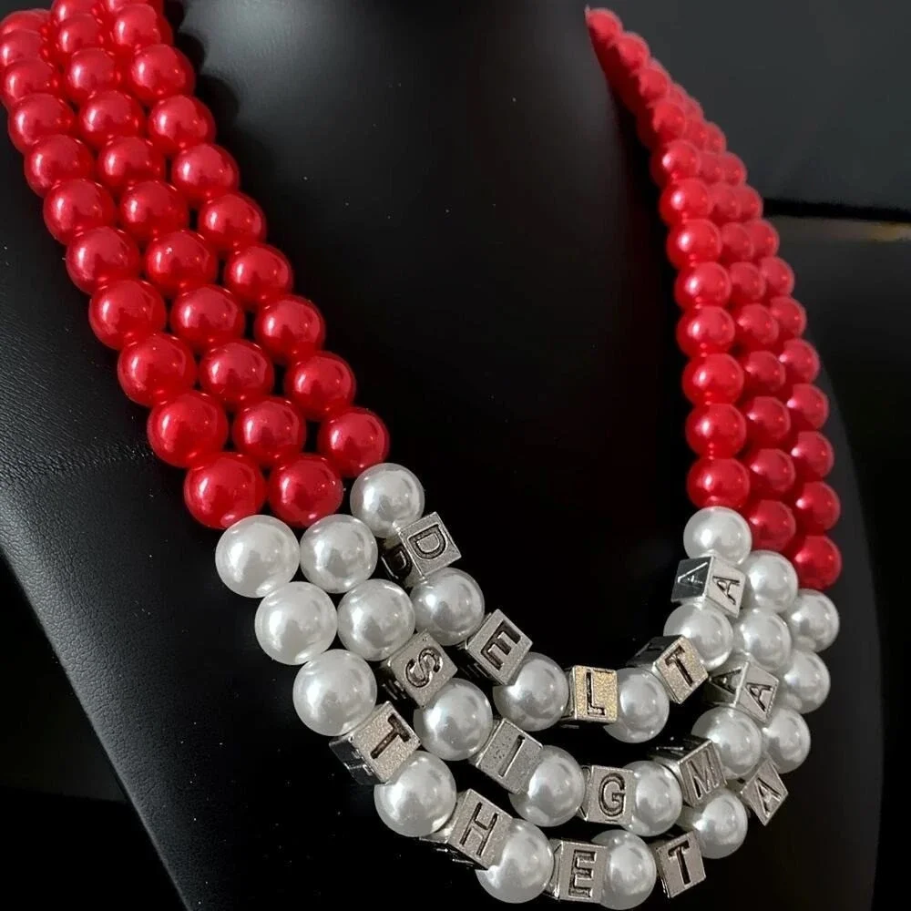 Delta Sigma Theta Necklace Red‎ & White Pearls